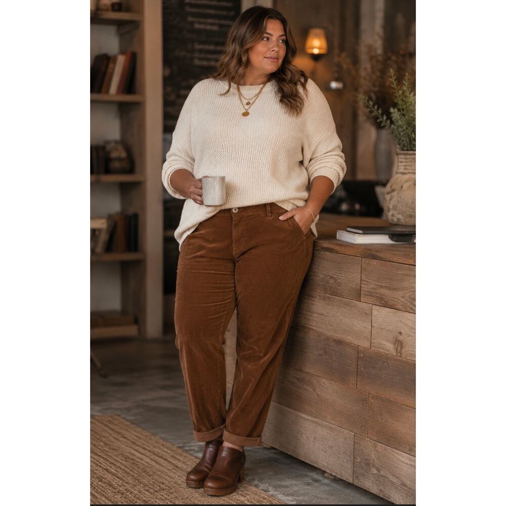 J Jill Chocolate Brown Corduroy Pants  Sz 18 Cuffed Hem 5 Pocket Pull-On